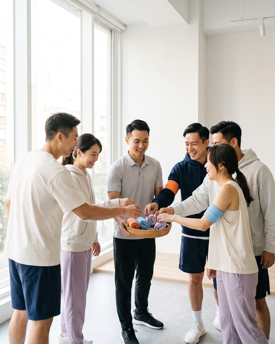 明亮的活動空間裡,一群剛認識的男女圍著一籃彩色臂章抽籤分組,大家笑著伸手